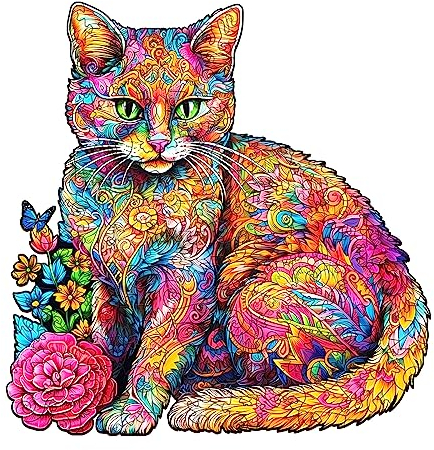 Holzpuzzle Erwachsene, 300 Teile Unartige Katze Puzzles, 34.4x33.8cm Wood Puzzle, Unregelmäßige Einzigartige Tierform Holzpuzzles für Erwachsen, Schön Geschenk für Familie Freunde