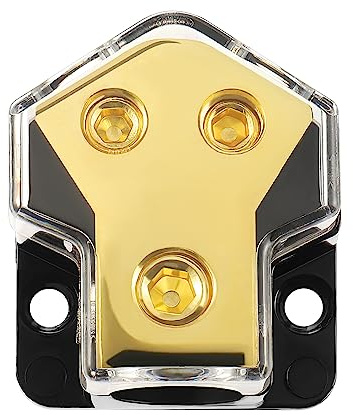 BOJACK Sicherungshalter-Verteilerblock 2-Wege-Splitter Kupfer-Stromverteilungs-Out-Block-Splitter, 0/2/4 AWG Eingang, 4/8 Gauge Ausgang für Auto-Audio-Splitter (1 Stück)