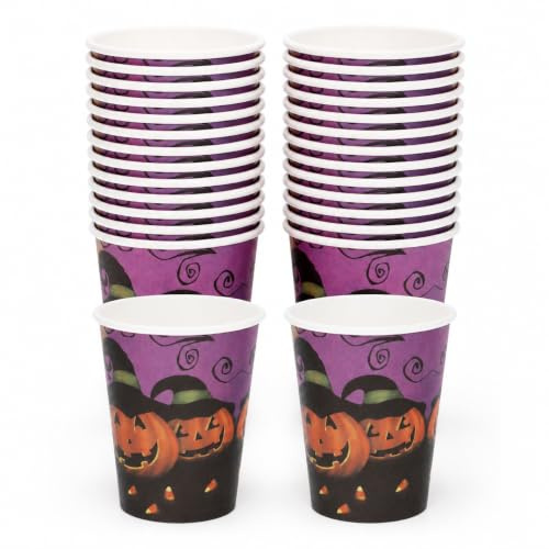 Healvian Gobelets Halloween en Papier, 30 Pièces, Motif Citrouille | Lot Gobelet Jetable Halloween pour Boissons, Décoration de Table pour Fête, Anniversaire et Buffet à Thème