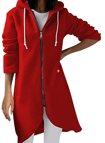 Kappa lack dam sweatshirt oregelbunden lång dragkedja streetwear kappa dam huvtröjor orsak färg fåll solid tröja damkappa kappa i dam, röd, XXL