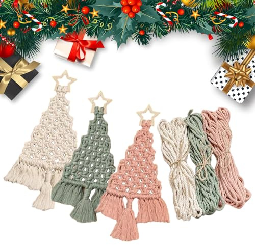 Vordpe Set di macramé di Natale 3 pezzi, kit fai da te per ciondoli e ornamenti, tessuto per la decorazione delle vacanze