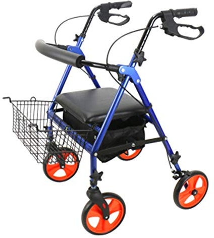 Gehhilfe für ältere Menschen, Rollator mit vier Rädern, gepolsterter Sitz und Rückenlehne, feststellbare Bremsen, Trolley unter dem Sitzkorb, leichter, faltbarer Aluminiumrahmen