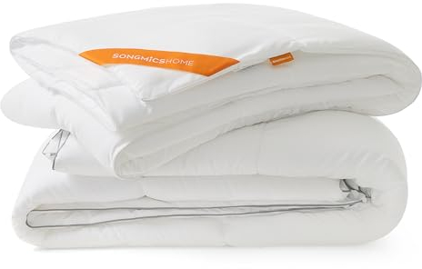 SONGMICS HOME Bettdecke, 2-in-1, 135 x 200 cm, besteht aus 150 GSM Sommerdecke und 350 GSM Winterdecke, 500 GSM ganzjährige Decke, 4 Jahreszeiten, wolkenweiß TDC001W01