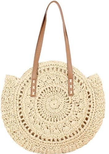 Stroh-Strandtasche, Runde Gewebte Tasche, Stil, geldbörse, Rattan-Strandtasche, Handgefertigte Umhängetasche, Urlaubs-freizeittasche Für Den Sommer