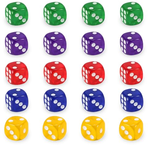 KSJEHW 20 Stück Polyedrische Würfel D6 Spielwürfel aus Acryl 14 mm Bunter Mehrfarben Würfel Set für Würfelspiele und Tischspiele