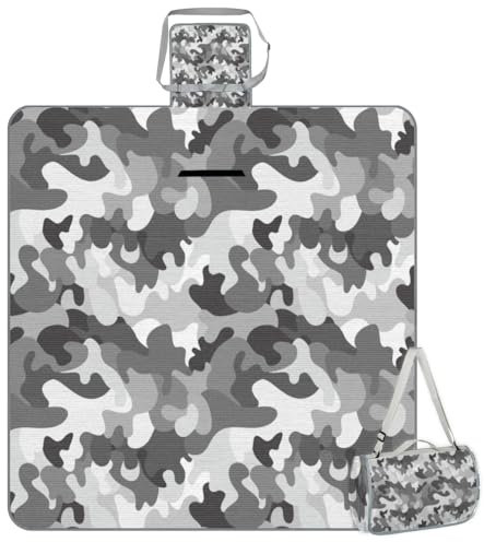 cfpolar Quadratische Picknickdecke, wasserdicht, Camouflage-Grau, Größe XL, 152,4 x 152,4 cm, Outdoor-Stranddecke, leichte, handliche Matte, Tragetasche für Frühling, Sommer, Camping, Strand, Park,