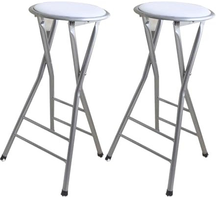 RTTZBOZ Sgabello Pieghevole Alto, Sedie Pieghevoli Imbottite Portatile Sgabelli da Bar Alti per Cucina da Campeggio All'aperto Negozio Cafe (Color : White, Size : 60cm/24in 2pcs)