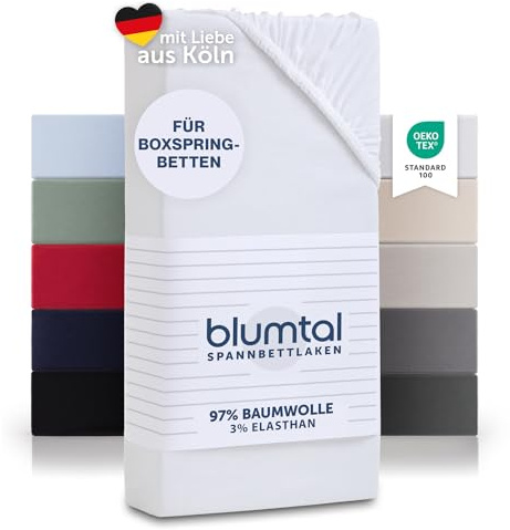 Blumtal® Basics Spannbettlaken für Boxspring 200x200x45cm Jersey - Bettlaken aus 100% Baumwolle - Oeko-TEX zertifiziertes Spannbetttuch 200x200cm - Weiss