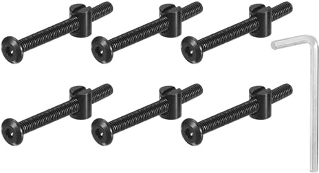QUARKZMAN 12 Stück Sechskantschrauben Bolzen mit Fassmuttern, M6 x 65mm Möbelschrauben Sechskantmöbelbettbolzen mit Schraubenschlüssel für Stühle und Kinderbetten, Schwarz