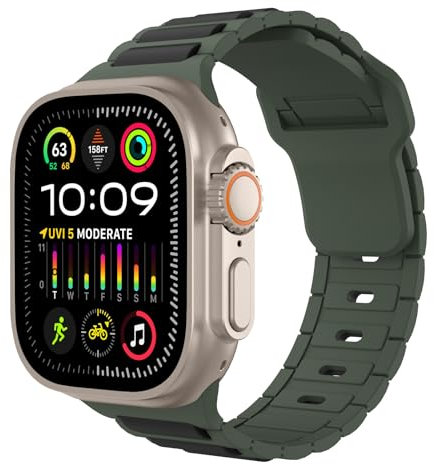 TiMOVO Correa de reloj casual compatible con Apple Watch de 41/40/38 mm, correa de silicona híbrida de cuero sin espacios, para iWatch Series 10/9/8/7/6/5/4/3/2/1/SE,Negro Verde Militar