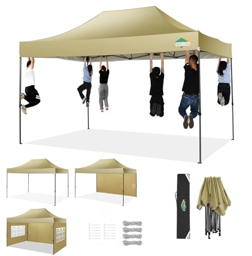 COBIZI Pavillon 3x4,5 Wasserdicht Winterfest 3.0 Faltbar mit 3 Seitenteilen, UV-Schutz Gartenpavillon für Festival und Party, Sonnenschutz, Khaki
