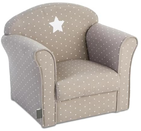 TIENDA EURASIA – Sillon Infantil | Gris Topo | Medidas 44 x 39 x 50 cm | Tapizado en Tela de Algodón y Estructura en MDF | Diseño Estrellas Blancas | Resistente y Acolchado