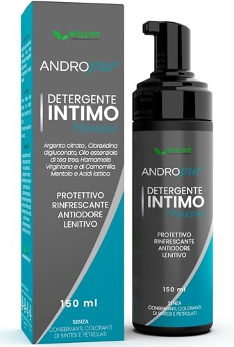 ANDROPUR - Pregiato Sapone Intimo Uomo a pH Neutro in Rinfrescante Schiuma Mousse, Detergente Igiene Intima Uomo Antibatterico Protettivo, Ingredienti Naturali e Antiodore, Made in Italy(150ml)