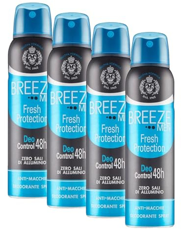 Breeze Deodorante Spray Men Fresh Protection, 150ml (Confezione da 4)