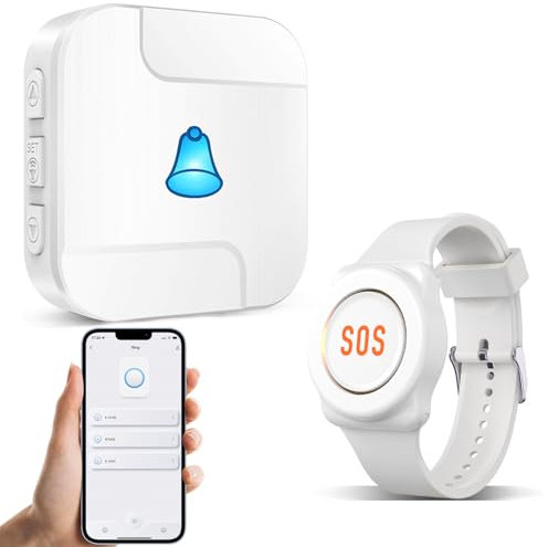 ChunHee Personal Alarms for Elderly - Personal Alarm Watch for Elderly/Patient Linked to Phone No Distance Limit that Only Supports 2.4GHz Wi-Fi with 1 UK Plug Receiver