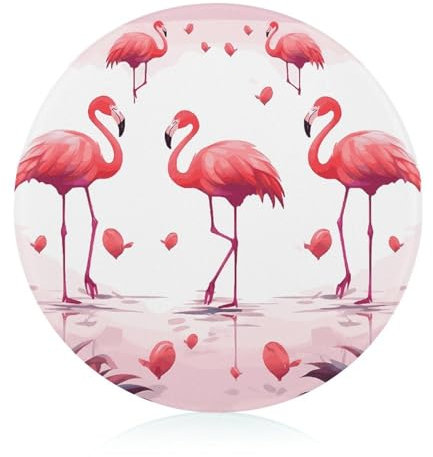 Chopping Block Lovely Pink Flamingos Glass Chopping Board Round Cutting Mat Glass Cutting Boards for Kitchen Charcuterie Board Portable Cut Mats Butcher Chopping Block