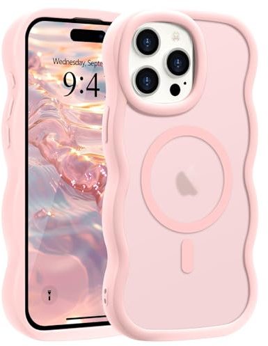 Pepmune Cover per iPhone 15 Pro Max Compatibile con MagSafe, Rosa | Cornice Ondulata Forma Magnetica Custodia. Traslucida Opaca Protettiva Sottile Antiurto Case per Donne Ragazze.