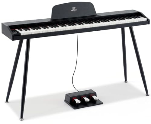 MUSTAR 88 Key Piano Keyboard for Beginners, Full-Size Digital Piano 88 Semi Weighted keys with 3-Pedal Unit, Portable Electric Piano with Built-In Speakers, USB/MIDI Connecting (Black)