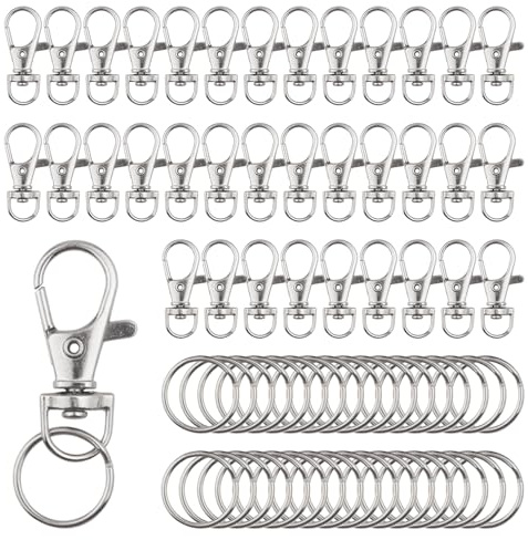 SYEYCW 70 Stück Karabiner Schlüsselanhänger, 35 Schlüsselring Klein + 35 Karabinerhaken mit Drehgelenk, Abnehmbare Metallringe, Schlüsselanhänger Drehverschlüsse, für Schlüsselanhänger, DIY, Basteln
