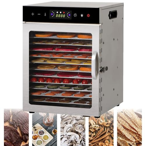 Stainless Steel Food Dehydrator, Fruit Dryer Machine Meat Drying Efficient Drying with 6/8/12/18-Tray Food Dehydrator for Meat, Herbs, Mushroom,12-Tray