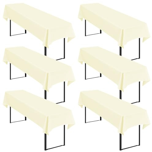 Showgeous 6 Stück Biertisch-Tischdecken für Bierzeltgarnitur, Beige | 250 x 100cm, Blickdichte, waschbare Polyester-Tischdecken für 50 und 70 cm breite Biertische und Bierzeltgarnituren