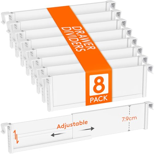 Lifewit 8 Set Hängende Schubladentrenner, Verstellbar Schubladen Trenner für Innenlänge 26 –40cm/10-17 & Höhe＞8cm, Schubladen Organizer Ordnungssystem, Schubladenteiler für Küche Schreibtisch, Weiß