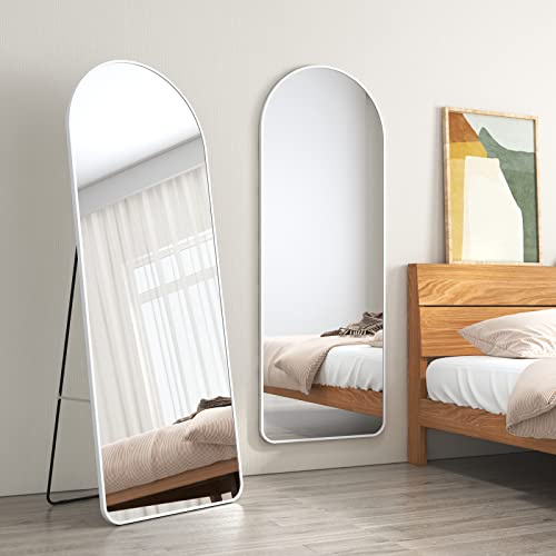 EMKE Ganzkörperspiegel 160x60cm Weiß - Standspiegel mit Weiß Metallrahmen, Spiegel groß, ganzkörperspiegel für Schlafzimmer, Wohnzimmer, Flur und Garderobe
