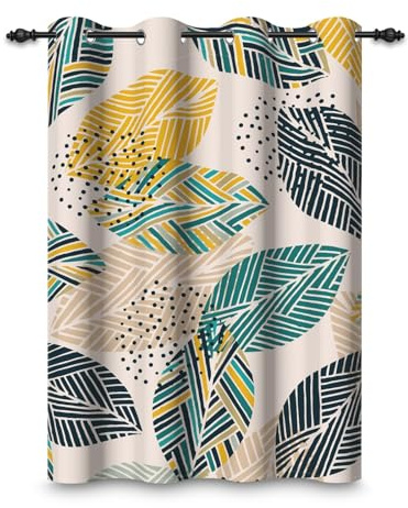 ggaimwf 107x160cm Foglia astratta Tenda con occhielli Piante Punto Geometrico Modello termico Occhiello Oscurante Tende per finestre per Soggiorno Camera da letto Ufficio domestico,1 pannello singolo