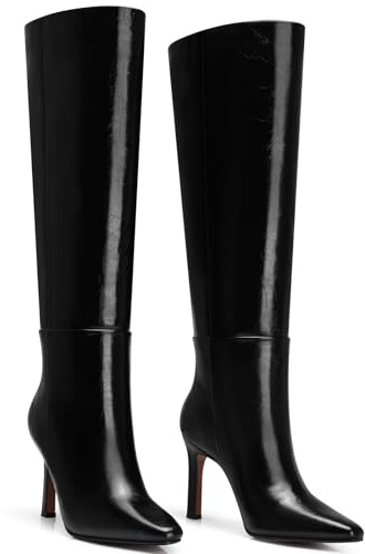 CELLENZ Womens Knee High Boots: Sexy Stiletto Heels Boots - Heeled Wide Calf Tall 2026 Booties Women - Black Leather Heel Boot Night Out Dancing Size 7