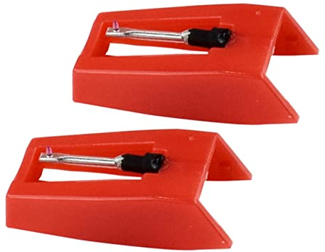 Red Gramophone Needle Stylus Pair with Plastic and Aluminum | Conical Profile, Strong Tracking and Sound Rendition, 1 Pair Pack with Backup Use and Long Playing Life