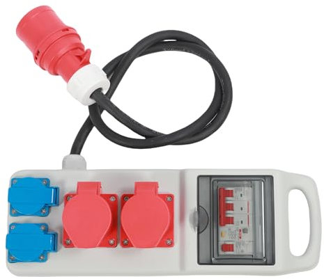 Power Distribution Box Industrial Grade PC Material Socket Box with 16A X 2 Sockets and 16A 5 Cores X 2 Three Phase Sockets, Overload Guard, Lightweight Design