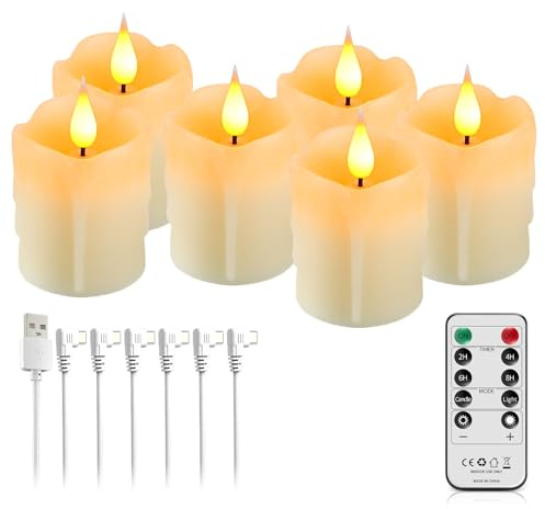 Broyal Led Kerzen Aufladbar mit Fernbedienung, 6 Stück Flammenlose LED Teelichter, Led Kerzen mit Timerfunktion, Led Teelichter für Party, Zimmer, Wohnzimmer, Halloween, Weihnachten