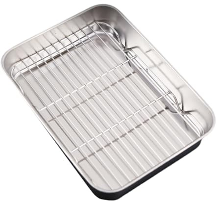 UTHCLO Moule à Pâtisserie Maison En Acier Inoxydable 26x20x5 Cm Plaque De Cuisson Au Four Grille De Rôtissage Support Filet Solide La Cuisine Maison Hôtel