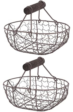 Mikikit 2 Piezas Cestas De Almacenamiento De Hierro Para Frutas y Verduras Cestas Para Cocina Color Gris Negro Para Organizar Cocinas