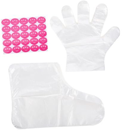 Ipetboom Feuchtigkeitshandschuhe und Fußmasken Einweg mit Befestigungsaufklebern Transparent für Hand und Fußpflege Zuhause Reise 200 Stück Zufälliger Stil