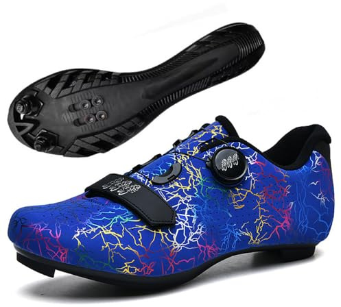 Cykelskor herr dam andningsbara mountainbike-skor komfort platt pedal cykelskor MTB inomhus utomhus cykelskor unisex halkfri lätt sneaker, BLÅ, 35.5 EU
