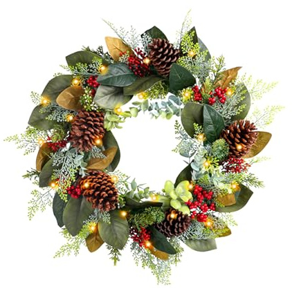 Couronne De Noël Lumineuse pour Extérieur,Décoration Saisonnière 3D | Guirlande Artificielle Compacte | pour La Maison en Intérieur Et Extérieur sur Porche Mur Fenêtre pour Les Fêtes De
