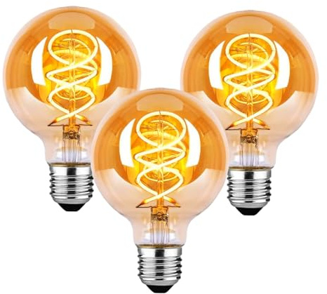Roomrite Edison Vintage Glühbirne E27,E27 LED Vintage 4W Dimmbar G80 2700K Warmweiss Retro Glühbirne LED Filament Lampe für Retro Beleuchtung im Wohnzimmer/Schlafzimmer/Esszimmer - Bernstein, 3 Stück