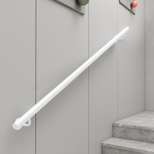 Barandillas industriales para escaleras 1m 1.5m 2m 2.5m 3m pasamanos de metal blanco para interiores exteriores kit de barras de seguridad para montaje en pared(150cm)