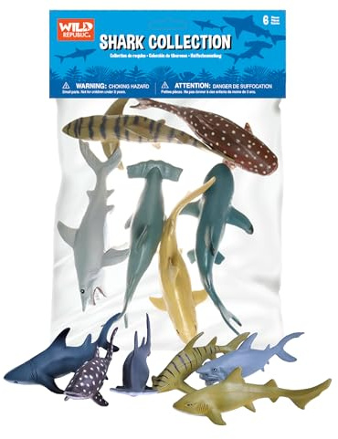 Wild Republic Shark Polybag, Educational Toys, Kids Gifts, Aquatic, Zoo Animals, Shark Toys, 6-Pieces