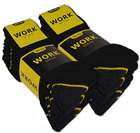 sockenkauf24 10 o 20 Pares Calcetines de Trabajo Hombre Reforzados Algodón WORK (39-42 10 Pares Negro)