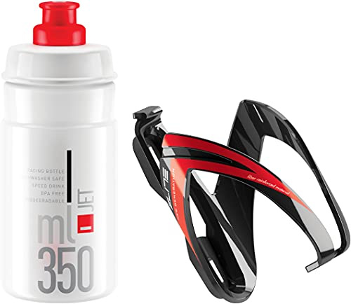 ELITE Jet Kids Bottle & Ceo Cage Kit - Red/Black, 350ml / Bicycle Cycling Cycle Water Drinking Drink Flask Bike Bidon Holder Clip Bracket Corsa Children Child Boy Girl Riding Corsetta Accessories