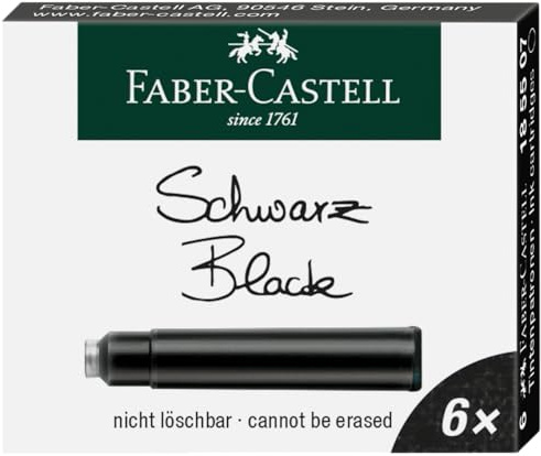 Faber-Castell Tintenpatronen Standard, 6 Stück in Faltschachtel (3 Packungen, schwarz)