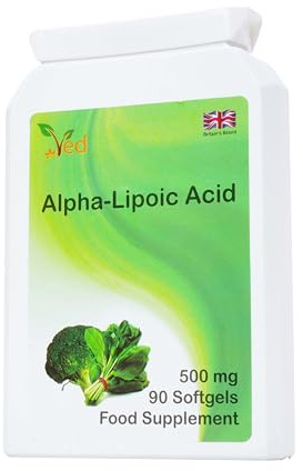 Acido alfa lipoico Ved | Non OGM, Senza Glutine | Aiuta a mantenere il livello di zucchero nel sangue | 500mg, 90 capsule