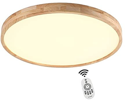 SJUN Deckenleuchte Holz Lampe Rund Holzlampe Dimmbar Mit Fernbedienung Eiche Deckenlampe Schlafzimmer Vintage Leuchte Decke Licht Retro Mit Led Rustikal Zimmerlampe Küchenleuchte (Color : 70cm 64w)