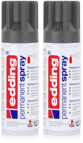 edding Permanent Spray Premium-Acryllack anthrazit 200ml seidenmatt Sprühlack deckt sofort, trocknet extrem schnell und hält dauerhaft innen & außen, für Glas, Metall, Holz uvm. (2er Pack)