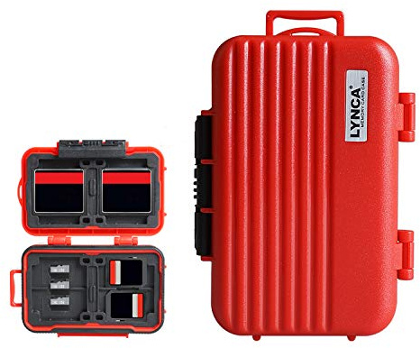 Estuche para Tarjeta de Memoria, LYNCA KH6 Funda para tarjetas de memoria con 24 ranuras para 8 tarjetas SD, 4 tarjetas CF, 12 tarjetas Micro SD/TF (Rojo)