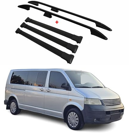 OMAC Dachträger für VW T5 T6 T6.1 Multivan Caravelle 2003-24 L2 Schwarz Alu | inkl. Dachreling (Set), Querträger, Grundträger