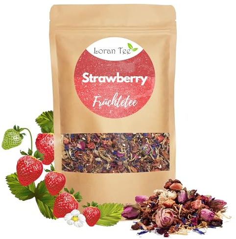 Loran - Erdbeer Früchtetee lose Strawberry 150g | Erbeerstücke, Himbeerstücke, Brombeerblätter, römische Kamille | Früchte Tee | Erfrischungstee auch geeignet für Kinder und Schwangere | Kindertee