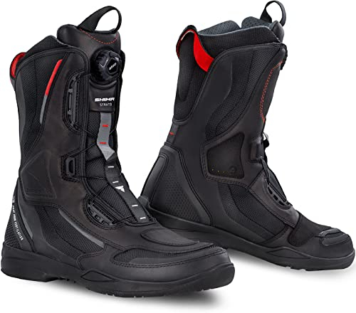 SHIMA STRATO Motorradstiefel Herren und Damen - Motorrad Wasserdicht Stiefel Tourenstiefel Schuhe Männer Leder Schwarz (Herren, Vented, 47)